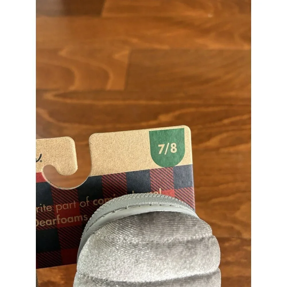 Dearfoams Kids Toddler‎ Little Kids Gray Fuzzy Cheeta Print Slippers NEW 7-8 US